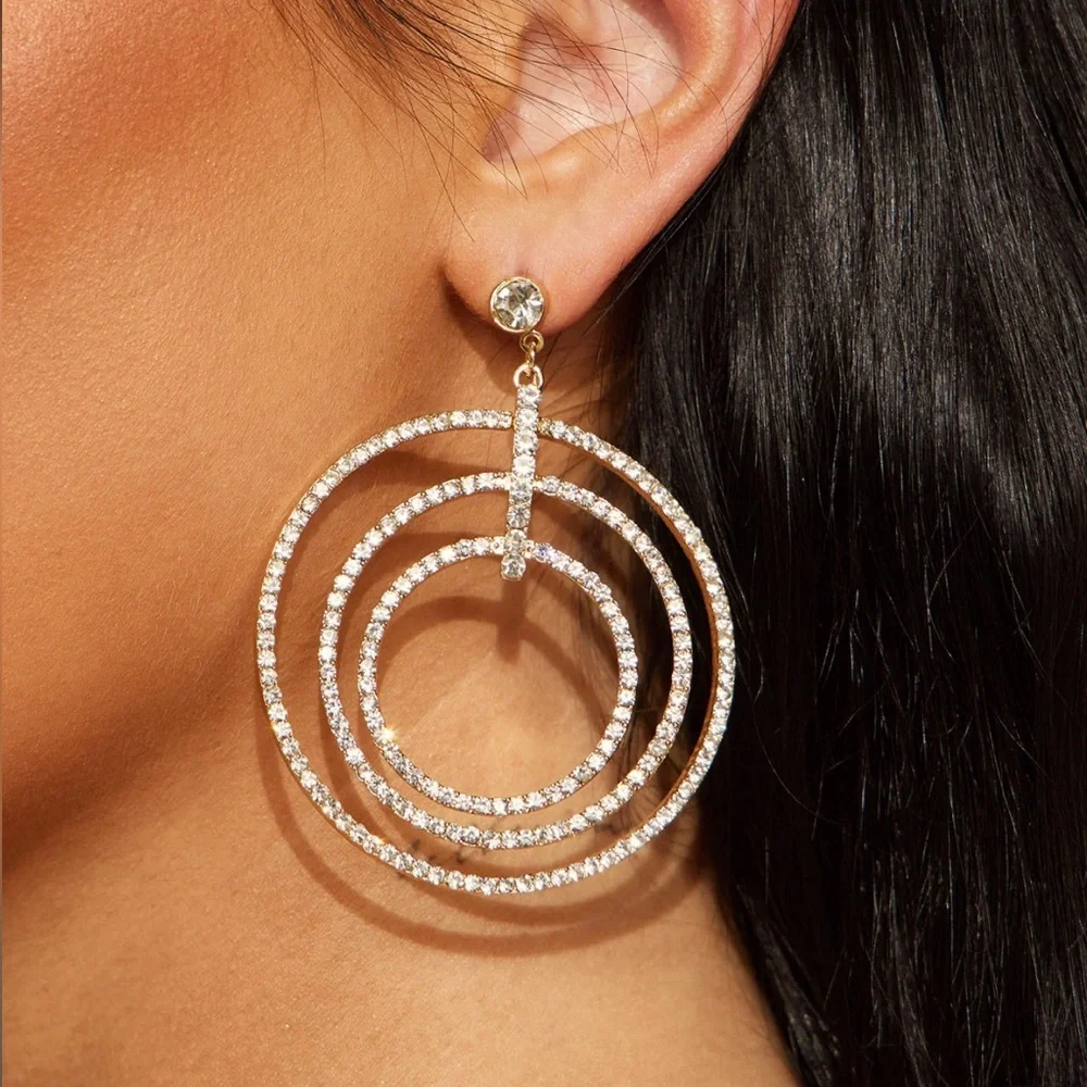 Get Into It Rhinestone Hoop Earrings NEW 🏷️